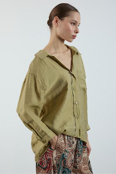 Perry 4612 Cămașă oversize din țesătură, cu umăr dezactivat, kaki