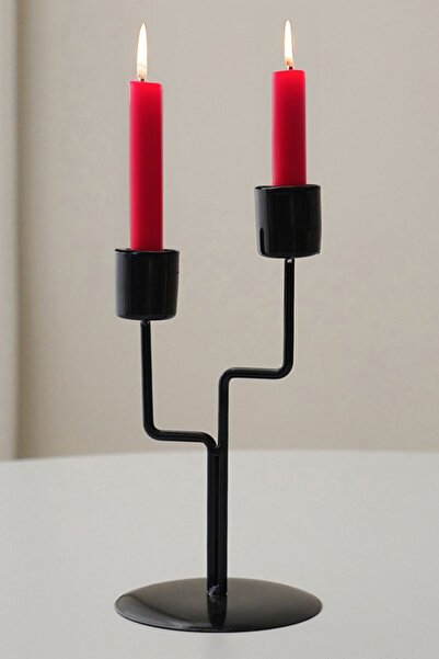 Chavin 2 li Metal Asimetrik Siyah Şamdan Dekoratif Mumluk cin993sy