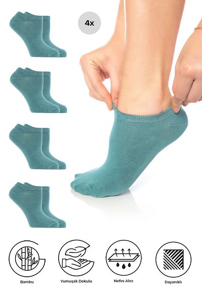 SAYSEZ Water Green Bamboo Women's Sneaker Sports Socks Seamless Premium Pack of 4