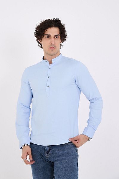 jack carisma Ανδρικό πουκάμισο με γιακά με γιακά μπλε Slim Fit, εύκαμπτο βαμβακερό μισό πατιλέτα