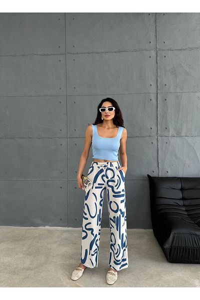 Ozy Fashion Linen Blended Loose Cut Trousers Yeni̇ket-333