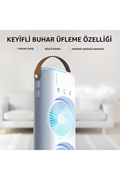 ROBEVE 2 Fanlı Vantilatör Buharlı Fan -Şarjlı, Kompakt,Ayarlanabilir Kumandalı Buharlı Nemlendirici