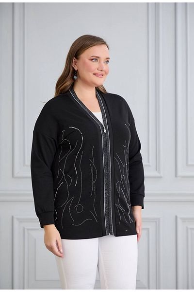 Serra Women's Plus Size Stone Patterned Zippered Cardigan
