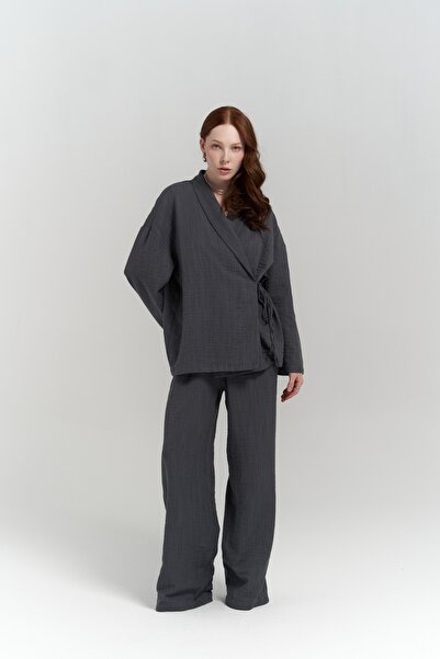 BOHEMAİ Anya Kimono Trousers Anthracite Set