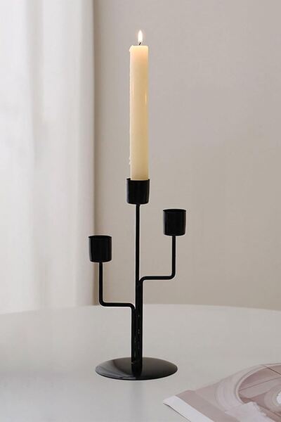 Chavin 3 lü Metal Asimetrik Siyah Şamdan Dekoratif Mumluk cin994sy