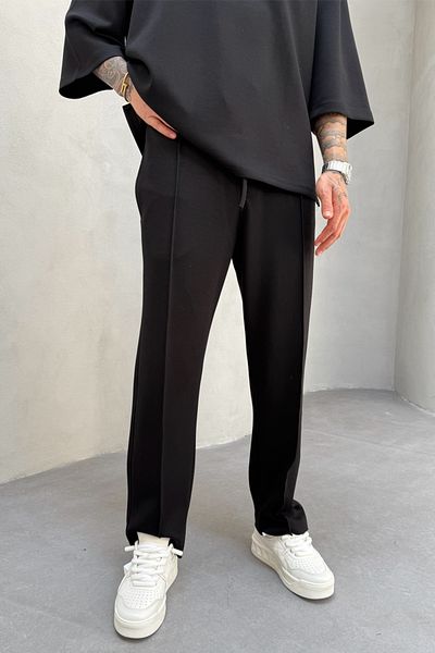 MADZEYMODA Oversize Mold Men's T-Shirt and Capri Fabric Bottom Suit Black Ke-0112