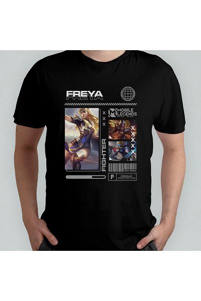 Pixxa Mobile Legends Freya Unisex 100% βαμβακερό μπλουζάκι με λαιμόκοψη μοντέλο 1
