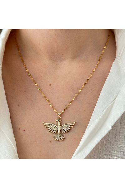 Brillo Steel Zircon Stone Phoenix Bird Necklace