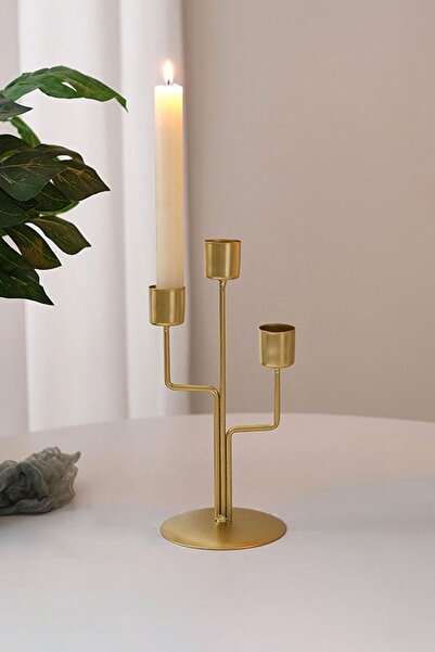 Chavin 3 lü Metal Asimetrik Gold Şamdan Dekoratif Mumluk cin994sr