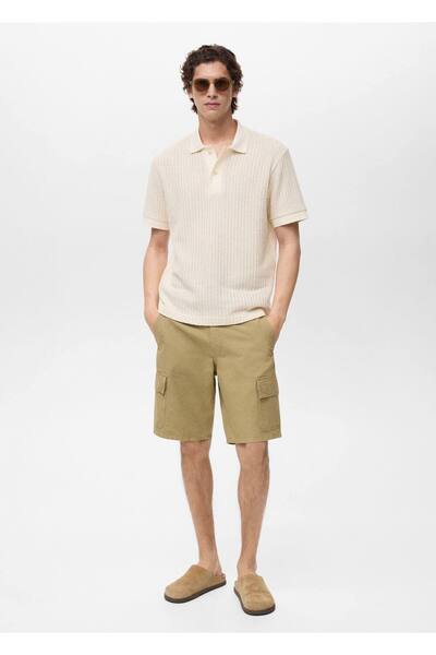 MANGO Man Tricou polo din tricot gros cu nervuri