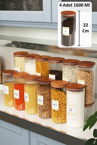color house 4 Pieces (1600 Cc) Borosilicate Glass Pulses Jar Large Size and 84 Pieces Labels
