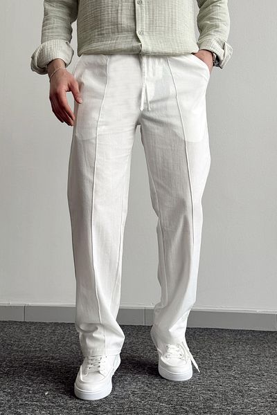 Moderk Men's Linen High Quality Elastic Waist Baggy Fit Trousers Does Not Pilling or Sweating