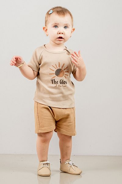 bombe Baby Kids Brown Crew Neck Shorts Cotton Comfortable 2-Piece Set Trend Fashion Bottom Top Set