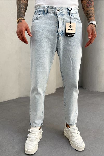 MADZEYMODA Ανδρικό Boyfriend Mold Snow Wash Ύφασμα τζιν Ice Blue Jean τζιν παντελόνι KE-265