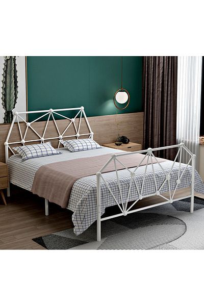 Generic Durable metal bed for one and a half people with a modern streamlined design 200x140cm white