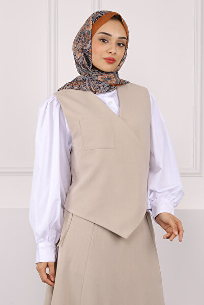 İmajButik Beige Vest Skirt Suit