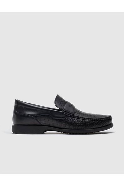 Cabani Black Genuine Leather Men's Casual Shoes