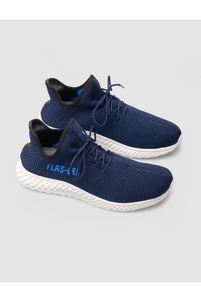Cabani Navy Blue Knitwear Men's Sports Shoes - Text Motif and Laces