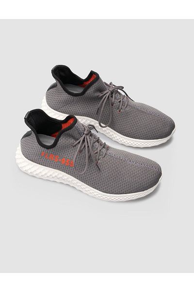 Cabani Text Motif Knitwear Smoked Lace-Up Men's Sports Shoes