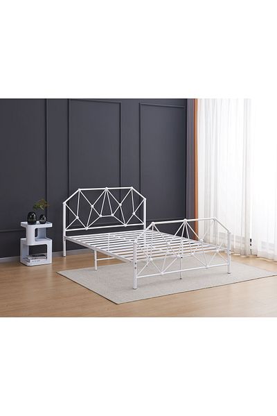 Generic Durable metal bed for one and a half people with a modern streamlined design 200x140cm white