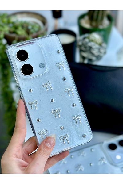 Go Aksesuar جراب سيليكون بتصميم فيونكة صغيرة ثلاثية الأبعاد متوافق مع Redmi Note 13 4G مع لعبة