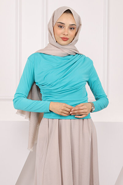 İmajButik Light Green Turtleneck Draped Sandy Blouse