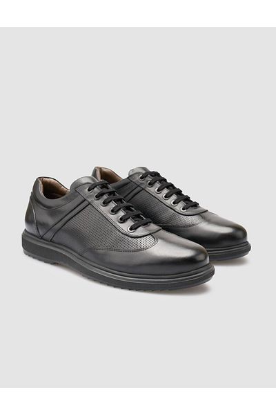 Cabani Men's Casual Shoes - Genuine Leather, Black, Lace-up