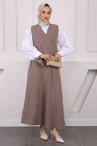 İmajButik Σκούρο βιζόν γιλέκο φούστα κοστούμι