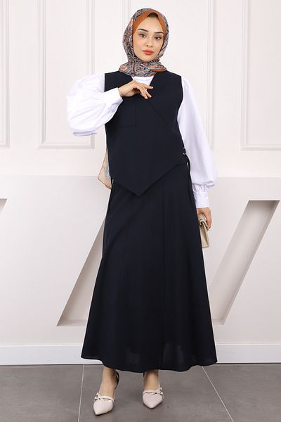 İmajButik Σετ φούστας Navy Blue Γιλέκο