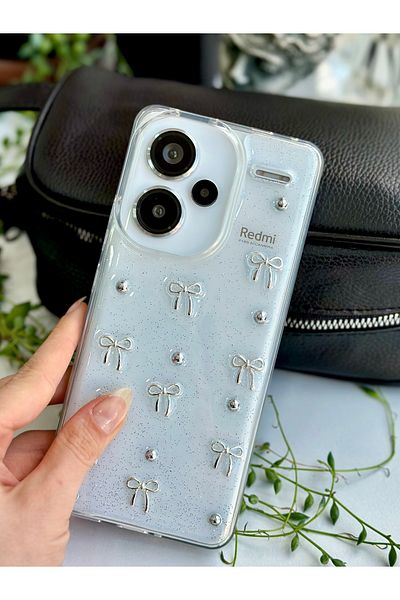 Go Aksesuar جراب سيليكون بتصميم فيونكة صغيرة ثلاثية الأبعاد متوافق مع Redmi Note 13 Pro Plus 5G مع لعبة