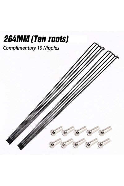 LeBycle 10pcs -264mm Bicycle Spokes Wire Mountain Road Bike 304 Stainless Steel Spokes 14g Black Hig