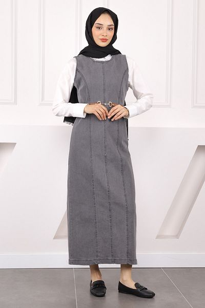 İmajButik Σετ τζιν φόρεμα με καπνιστό πουκάμισο