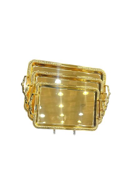 aljahwari 3piece golden serving tray set