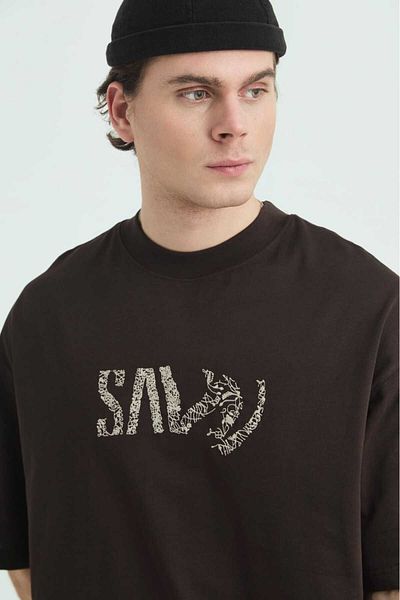 GIENTO Men's Oversized Back Embroidered 100% Cotton T-Shirt
