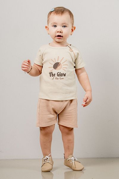 bombe Baby Kids Natural Crew Neck Shorts Cotton Comfortable 2-Piece Set Trend Fashion Bottom Top Set