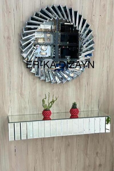 ER-KA DİZAYN Ayna *GÜMÜŞ* Ultra Lüks Dresuar Petek Üstü Uçan Raf Çekmeceli Dresuar Aynalı Kalorifer Peteği Seti