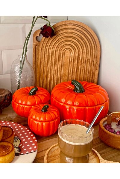 Kitchen Pembelia 3 Boy Porselen Bal Kabak Dekorasyon Sunumluk Kavanoz Seti Şe...