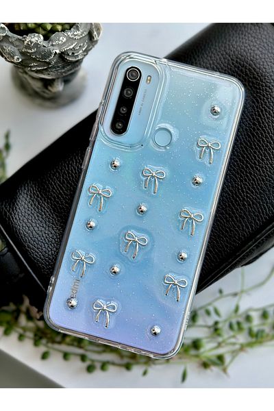 Go Aksesuar حافظة سيليكون بتصميم فيونكة صغيرة ثلاثية الأبعاد متوافقة مع هاتف Xiaomi Redmi Note 8 مع لعبة