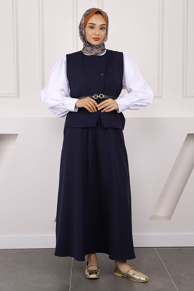 İmajButik Σετ φούστας με κρεπ γιλέκο με μπλε ναυτικό