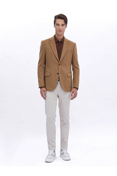 Kip Camel Hair Plain Regular Fit Wool Blend Jacket