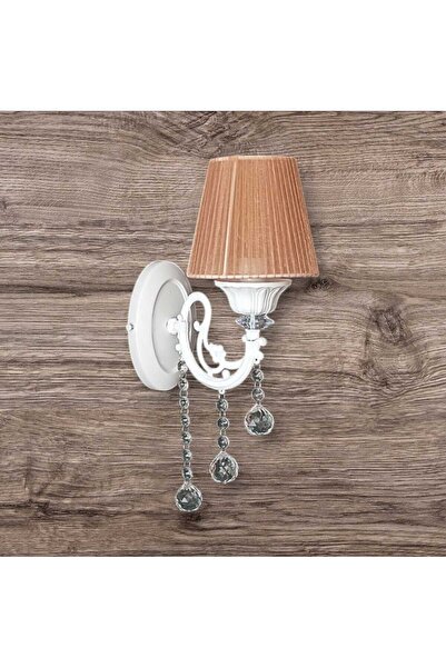 KEREM AVİZE Kerem Avize Taşlı Aplik Beyaz Kristal Aplik Kahve