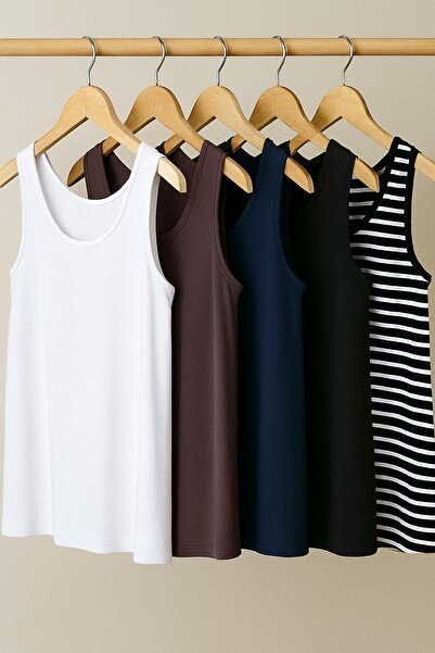 COTENCONCEPT 5 Pieces A-Line Cotton Thick Strap Athlete T-Shirt