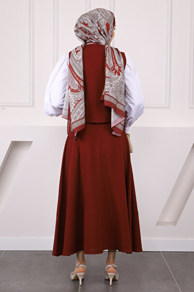 İmajButik Burgundy Vest Skirt Suit