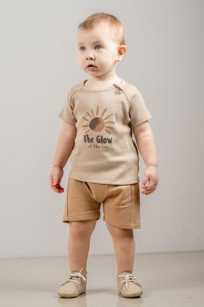 bombe Baby Kids Brown Crew Neck Shorts Cotton Comfortable 2-Piece Set Trend Fashion Bottom Top Set