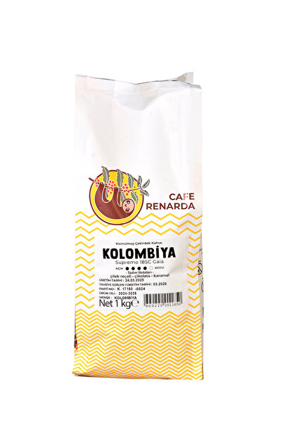 Cafe Renarda Derinus Coffee Kolombiya Çekirdek Kahve 1 kg %100 Arabica, Singl...