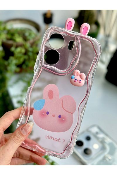 Go Aksesuar جراب سيليكون بتصميم أرنب ثلاثي الأبعاد متوافق مع هاتف Xiaomi Redmi 13C مع لعبة