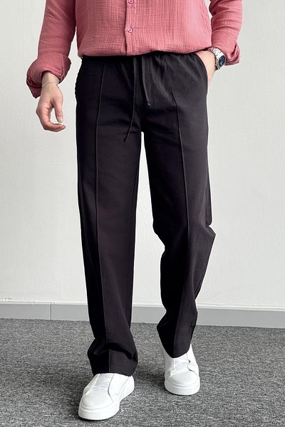 Moderk Men's Linen High Quality Elastic Waist Baggy Fit 2-Piece Trousers Does Not Pilling or Sweating