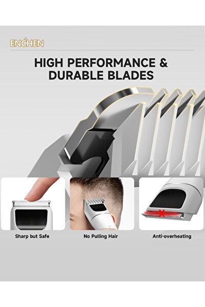 Enchen Rechargeable Hair & Beard Trimmer for Men, 200 Min Runtime, Type-C, Travel Lock White