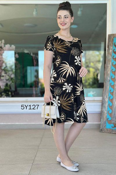 İnce Topuk Crew Neck Patterned Viscose Dress 5Y127