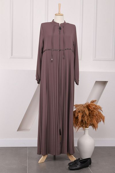 İmajButik Σκούρο βιζόν μανίκι ελαστικό πλισέ μανίκι